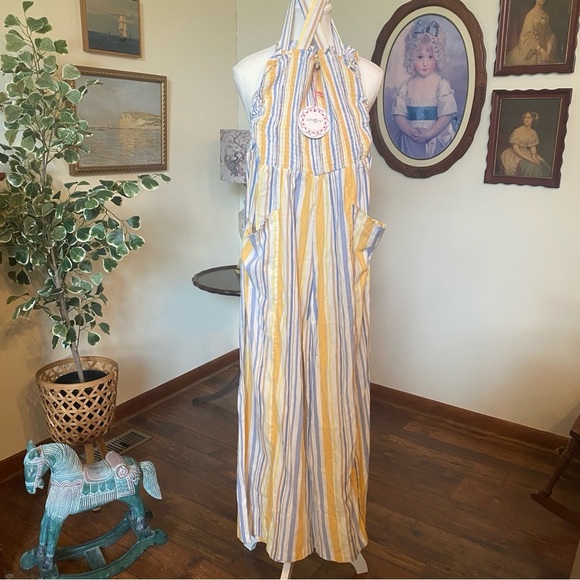 Umgee • Striped Smocked Jumpsuit Yellow, Blue & White • Size S • NWT - Picture 2 of 6